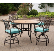 Hanover - Monaco 5pc: 4 Cush Sling Swivel Center Height Chairs, 56" Round Tile Table-United Backyard