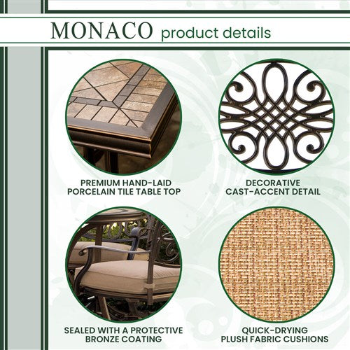 Hanover - Monaco 5pc: 4 Cush Sling Swivel Rockers, 51" Round Tile Top Table - Tan Sling/Tile-United Backyard