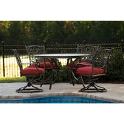 Hanover - Monaco 5pc: 4 Cush Sling Swivel Rockers, 51" Round Tile Top Table - Tan Sling/Tile-United Backyard