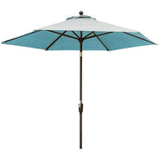 Hanover - Monaco 5pc: 4 Cush Swivel Rockers, 51" Round Tile Top Table, Umbrella - Blue/Tile-United Backyard