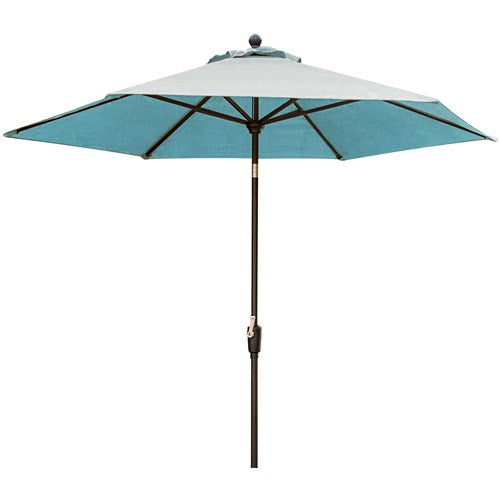 Hanover - Monaco 5pc: 4 Cush Swivel Rockers, 51" Round Tile Top Table, Umbrella - Blue/Tile-United Backyard