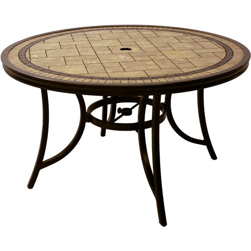 Hanover - Monaco 5pc: 4 Cush Swivel Rockers, 51" Round Tile Top Table, Umbrella - Blue/Tile-United Backyard