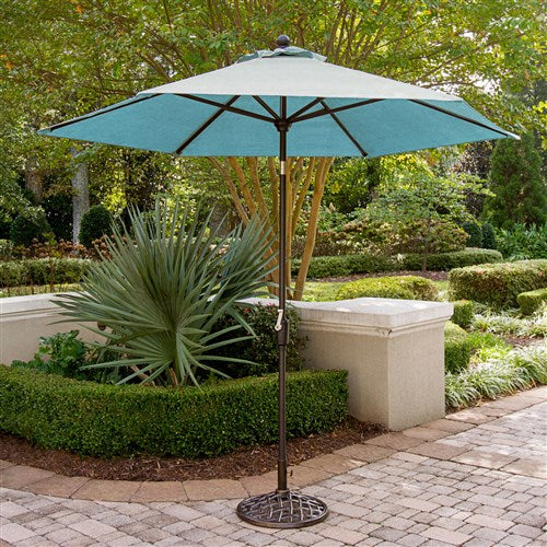 Hanover - Monaco 5pc: 4 Padded Swivel Center Height Chairs, 56" Tile Table, Umbrella, Base - Blue/Bronze-United Backyard