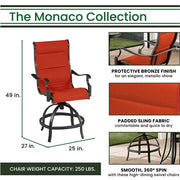 Hanover - Monaco 5pc: 4 Padded Swivel Counter Height Chairs, 56" Round Tile Table - Red/Bronze-United Backyard