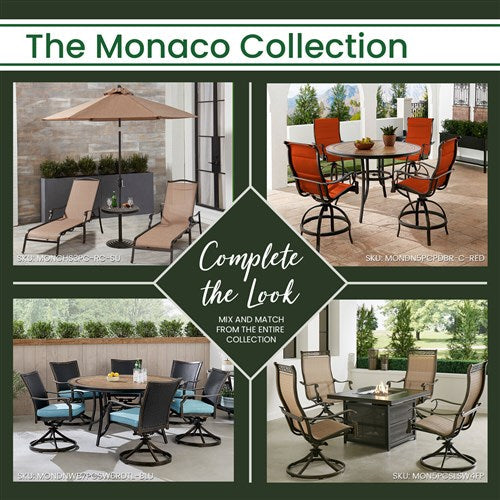 Hanover - Monaco 5pc: 4 Padded Swivel Counter Height Chairs, 56" Round Tile Table - Red/Bronze-United Backyard