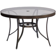 Hanover - Monaco 5pc: 4 Sling Dining Chairs, 48" Round Glass Top Table - Tan Sling/Glass-United Backyard