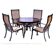 Hanover - Monaco 5pc: 4 Sling Dining Chairs, 48" Round Glass Top Table - Tan Sling/Glass-United Backyard