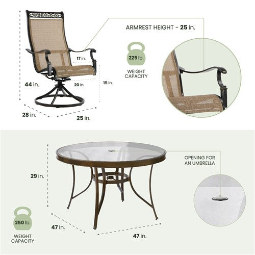 Hanover - Monaco 5pc: 4 Sling Swivel Rockers, 48" Round Glass Top Table - Tan Sling/Glass-United Backyard
