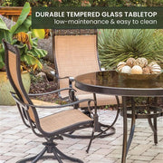 Hanover - Monaco 5pc: 4 Sling Swivel Rockers, 48" Round Glass Top Table - Tan Sling/Glass-United Backyard