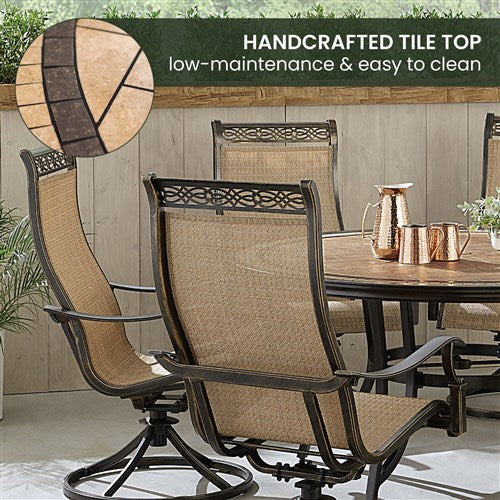 Hanover - Monaco 5pc: 4 Sling Swivel Rockers, 51" Round Tile Top Table - Tan Sling/Tile-United Backyard