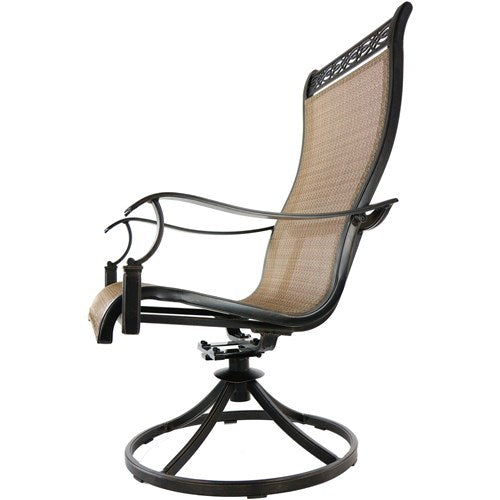 Hanover - Monaco 5pc Fire Pit: 4 Sling Swivel Rockers, Square KD Fire Pit w/Tile - Tan Sling/Tile-United Backyard