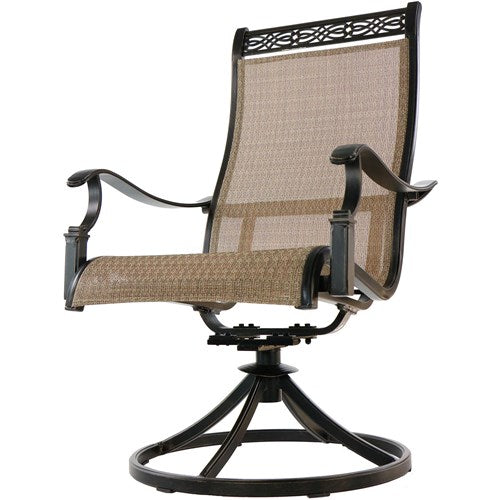 Hanover - Monaco 5pc Fire Pit: 4 Sling Swivel Rockers, Square KD Fire Pit w/Tile - Tan Sling/Tile-United Backyard