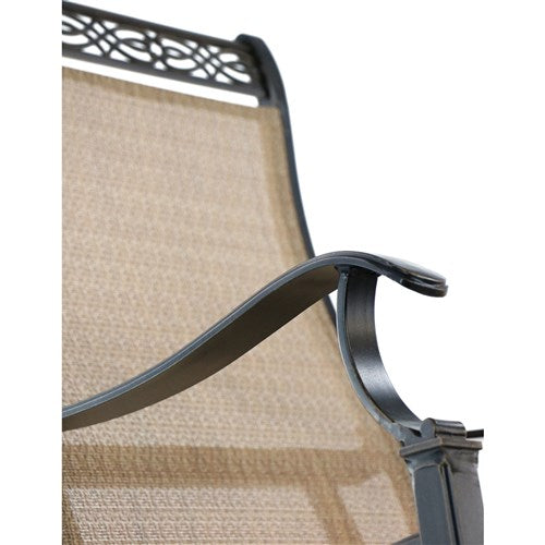 Hanover - Monaco 5pc Fire Pit: 4 Sling Swivel Rockers, Square KD Fire Pit w/Tile - Tan Sling/Tile-United Backyard