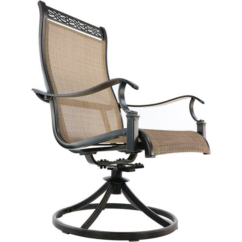 Hanover - Monaco 5pc Fire Pit: 4 Sling Swivel Rockers, Square KD Fire Pit w/Tile - Tan Sling/Tile-United Backyard