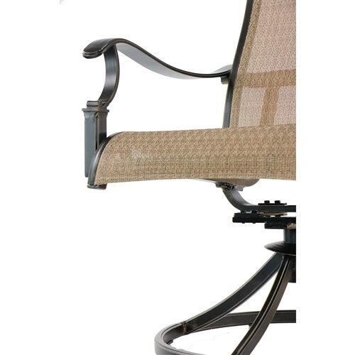 Hanover - Monaco 5pc Fire Pit: 4 Sling Swivel Rockers, Square KD Fire Pit w/Tile - Tan Sling/Tile-United Backyard