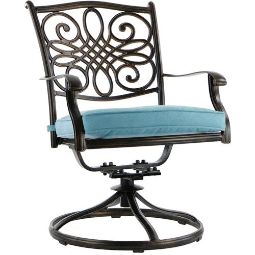 Hanover - Monaco 7pc: 4 Cush Dining Chairs, 2 Cush Swivel Chairs, 40x68" Tile Top Table - Blue/Tile-United Backyard