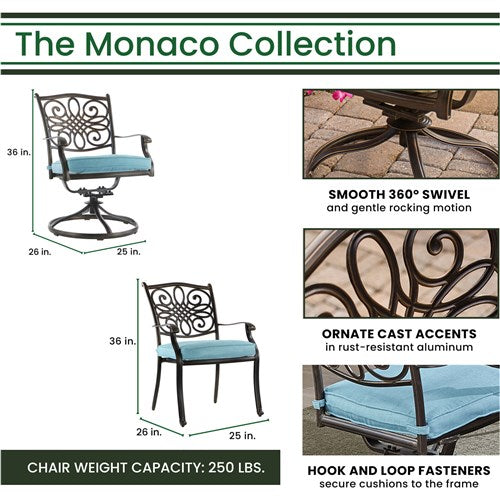 Hanover - Monaco 7pc: 4 Cush Dining Chairs, 2 Cush Swivel Chairs, 40x68" Tile Top Table - Blue/Tile-United Backyard