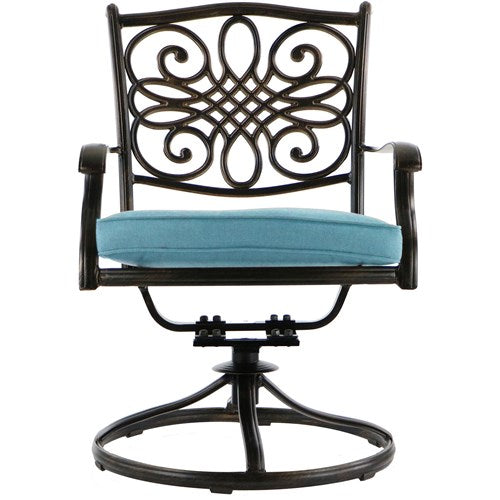 Hanover - Monaco 7pc: 4 Cush Dining Chairs, 2 Cush Swivel Chairs, 40x68" Tile Top Table - Blue/Tile-United Backyard