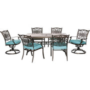 Hanover - Monaco 7pc: 4 Cush Dining Chairs, 2 Cush Swivel Chairs, 40x68" Tile Top Table - Blue/Tile-United Backyard