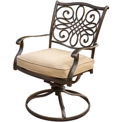 Hanover - Monaco 7pc: 4 Cush Dining Chairs, 2 Cush Swivel Chairs, 40x68" Tile Top Table - Tan/Tile-United Backyard