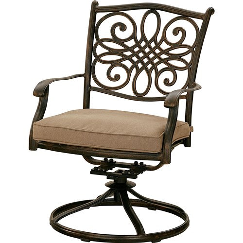 Hanover - Monaco 7pc: 4 Cush Dining Chairs, 2 Cush Swivel Chairs, 40x68" Tile Top Table - Tan/Tile-United Backyard