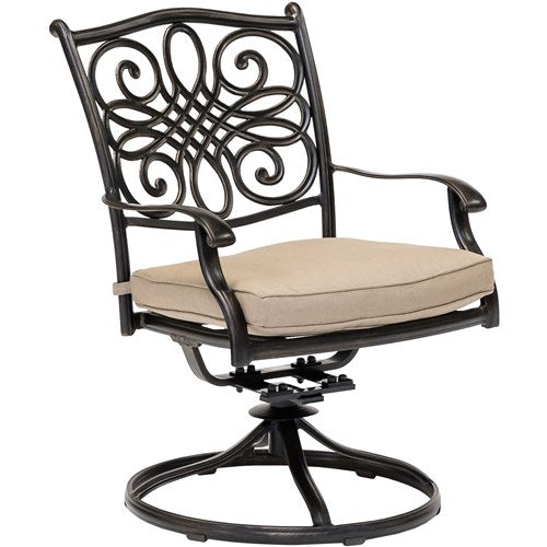 Hanover - Monaco 7pc: 4 Cush Dining Chairs, 2 Cush Swivel Chairs, 40x68" Tile Top Table - Tan/Tile-United Backyard