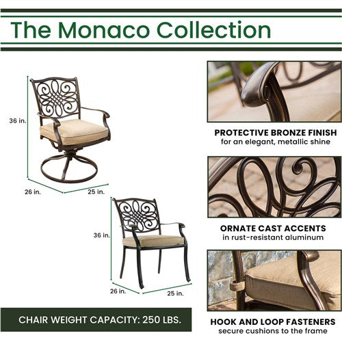 Hanover - Monaco 7pc: 4 Cush Dining Chairs, 2 Cush Swivel Chairs, 40x68" Tile Top Table - Tan/Tile-United Backyard