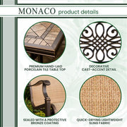 Hanover - Monaco 7pc: 4 Cush Dining Chairs, 2 Cush Swivel Chairs, 40x68" Tile Top Table - Tan/Tile-United Backyard