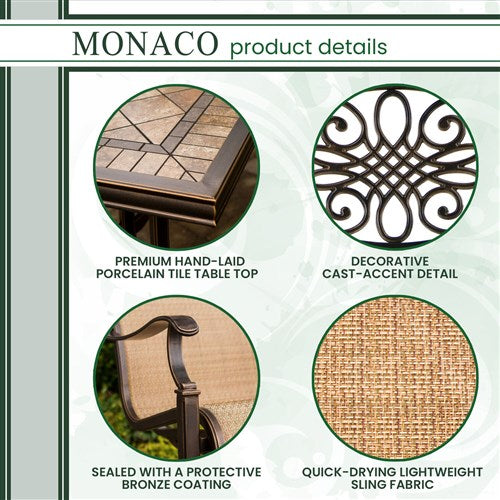 Hanover - Monaco 7pc: 4 Cush Dining Chairs, 2 Cush Swivel Chairs, 40x68" Tile Top Table - Tan/Tile-United Backyard