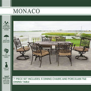 Hanover - Monaco 7pc: 4 Cush Dining Chairs, 2 Cush Swivel Chairs, 40x68" Tile Top Table - Tan/Tile-United Backyard
