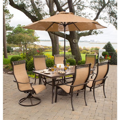 Hanover - Monaco 7pc: 4 Sling Dining Chairs, 2 Sling Swivel Rockers, 40x68" Tile Table - Tan Sling/Tile-United Backyard