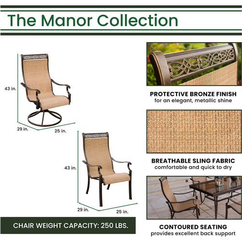 Hanover - Monaco 7pc: 4 Sling Dining Chairs, 2 Sling Swivel Rockers, 40x68" Tile Table - Tan Sling/Tile-United Backyard