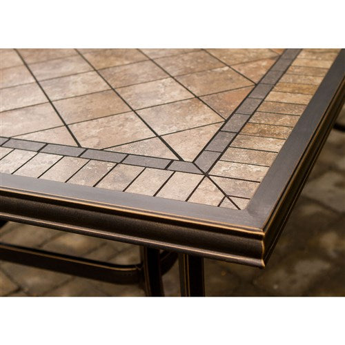 Hanover - Monaco 7pc: 4 Slng Dining Chairs, 2 Slng Swvl Rckrs, 40x68"Tile Tbl, Umb, Base - Tan Sling/Tile-United Backyard