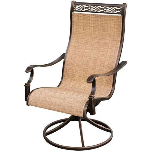 Hanover - Monaco 7pc: 4 Slng Dining Chairs, 2 Slng Swvl Rckrs, 40x68"Tile Tbl, Umb, Base - Tan Sling/Tile-United Backyard