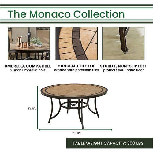 Hanover - Monaco 7pc: 6 Cush Stationary Chairs, 60" Round Tile Table - Blue/Bronze-United Backyard