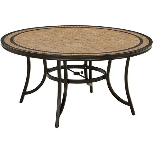 Hanover - Monaco 7pc: 6 Cush Stationary Chairs, 60" Round Tile Table - Red/Bronze-United Backyard