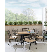 Hanover - Monaco 7pc: 6 Cush Stationary Chairs, 60" Round Tile Table - Tan/Bronze-United Backyard