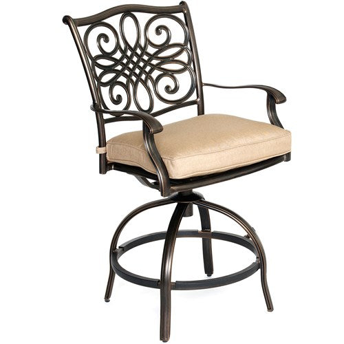 Hanover - Monaco 7pc: 6 Cush Swivel Counter Height Chairs, 56" Rnd Tile Tnbl-United Backyard