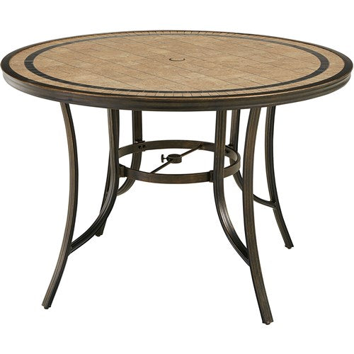 Hanover - Monaco 7pc: 6 Padded Swivel Counter Height Chairs, 56" Round Tile Table - Red/Bronze-United Backyard