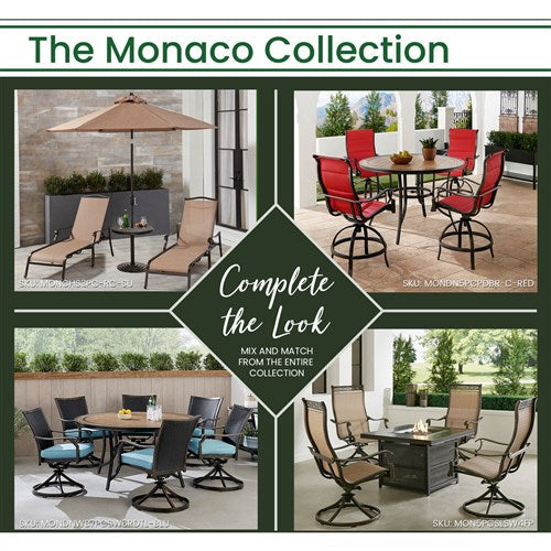 Hanover - Monaco 7pc: 6 Sling Dining Chairs, 42x84" Glass Top Table - Tan Sling/Glass-United Backyard