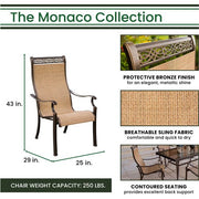 Hanover - Monaco 7pc: 6 Sling Dining Chairs, 42x84" Glass Top Table - Tan Sling/Glass-United Backyard