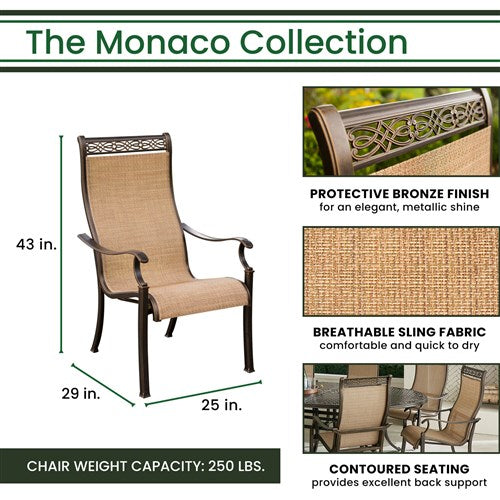 Hanover - Monaco 7pc: 6 Sling Dining Chairs, 60" Round Tile Table - Tan/Bronze-United Backyard