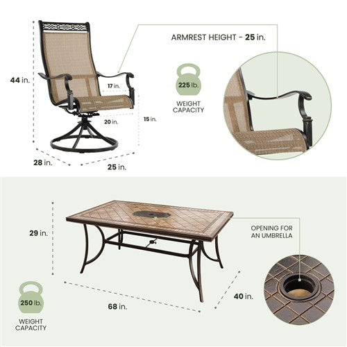 Hanover - Monaco 7pc: 6 Sling Swivel Rockers, 40x68" Tile Top Table - Tan/Tile-United Backyard