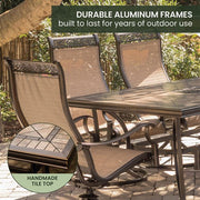 Hanover - Monaco 7pc: 6 Sling Swivel Rockers, 40x68" Tile Top Table - Tan/Tile-United Backyard
