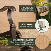 Hanover - Monaco 7pc: 6 Sling Swivel Rockers, 40x68" Tile Top Table - Tan/Tile-United Backyard