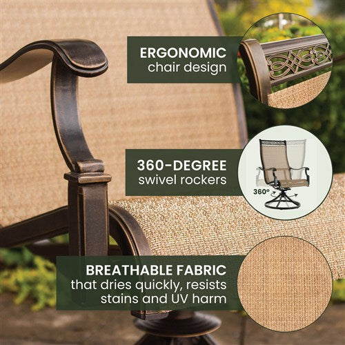 Hanover - Monaco 7pc: 6 Sling Swivel Rockers, 40x68" Tile Top Table - Tan/Tile-United Backyard