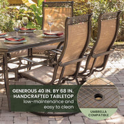 Hanover - Monaco 7pc: 6 Sling Swivel Rockers, 40x68" Tile Top Table - Tan/Tile-United Backyard