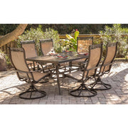 Hanover - Monaco 7pc: 6 Sling Swivel Rockers, 40x68" Tile Top Table - Tan/Tile-United Backyard