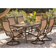 Hanover - Monaco 7pc: 6 Sling Swivel Rockers, 40x68" Tile Top Table - Tan/Tile-United Backyard