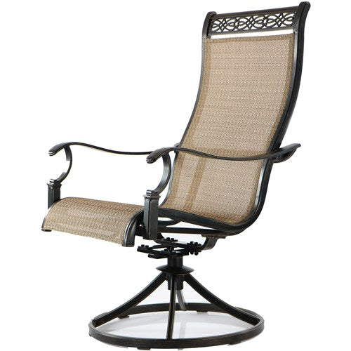 Hanover - Monaco 9pc: 6 Sling Dining Chairs, 2 Sling Swivel Rockers, 42x84" Gls Table - Tan Sling/Glass-United Backyard